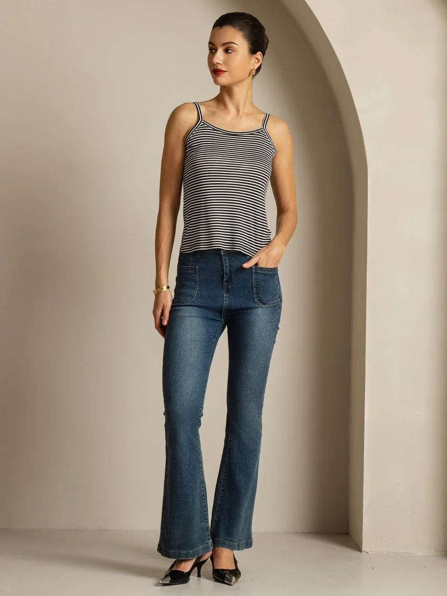 Top Camisola De Seda Pura Tirantes Finos Cuello Cuadrado A Rayas - Imagen 9