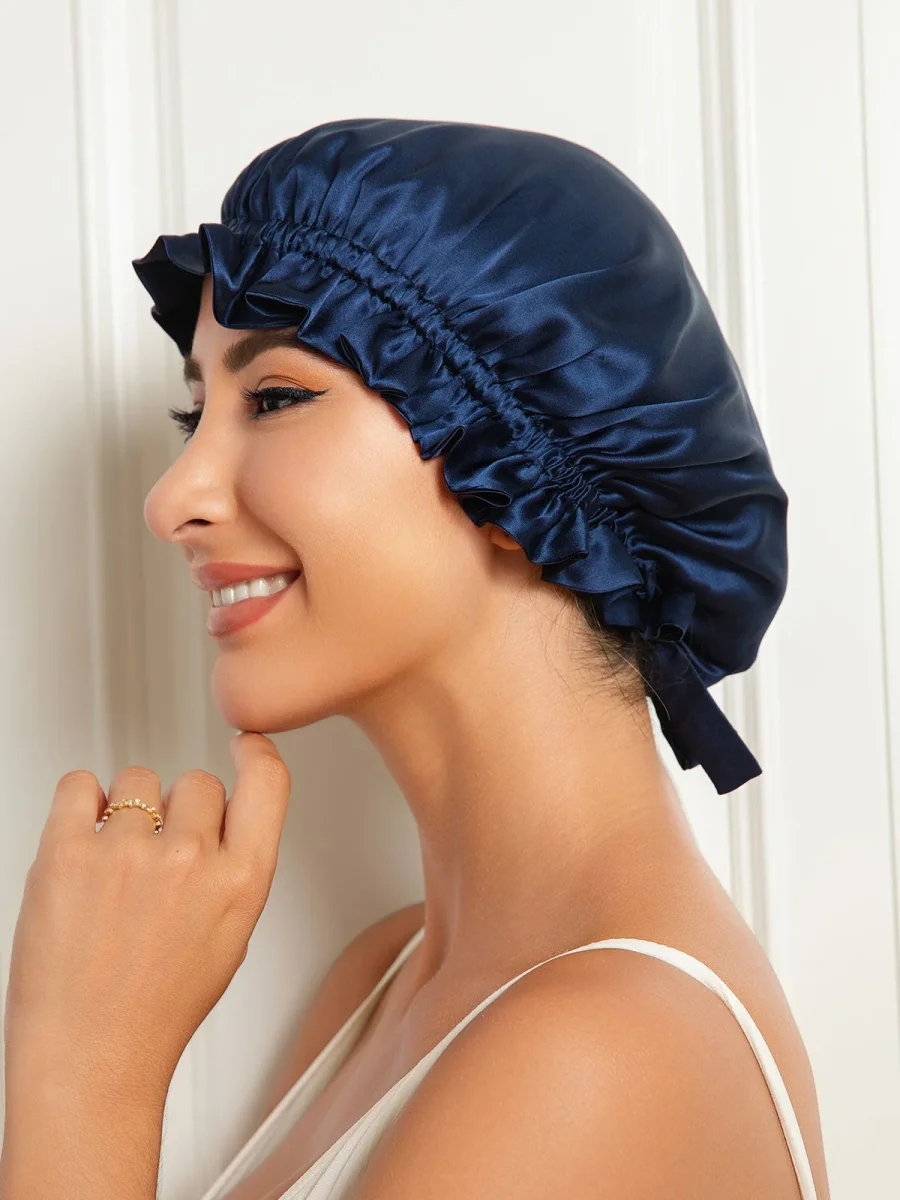 Gorro de doble capa de seda pura con cinta - Imagen 5