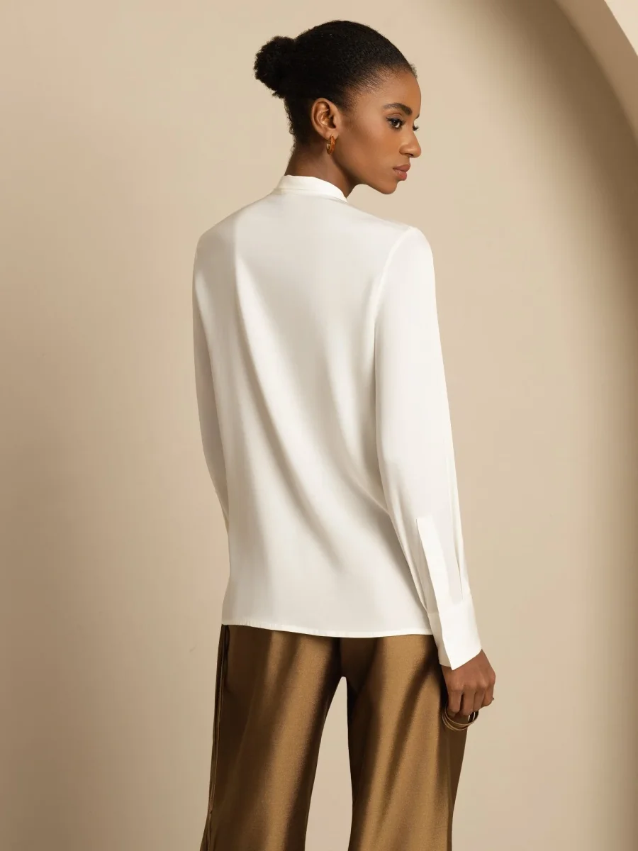 Blusa de Mujer en Seda 19Momme con Tie Neck Manga Larga - Imagen 4