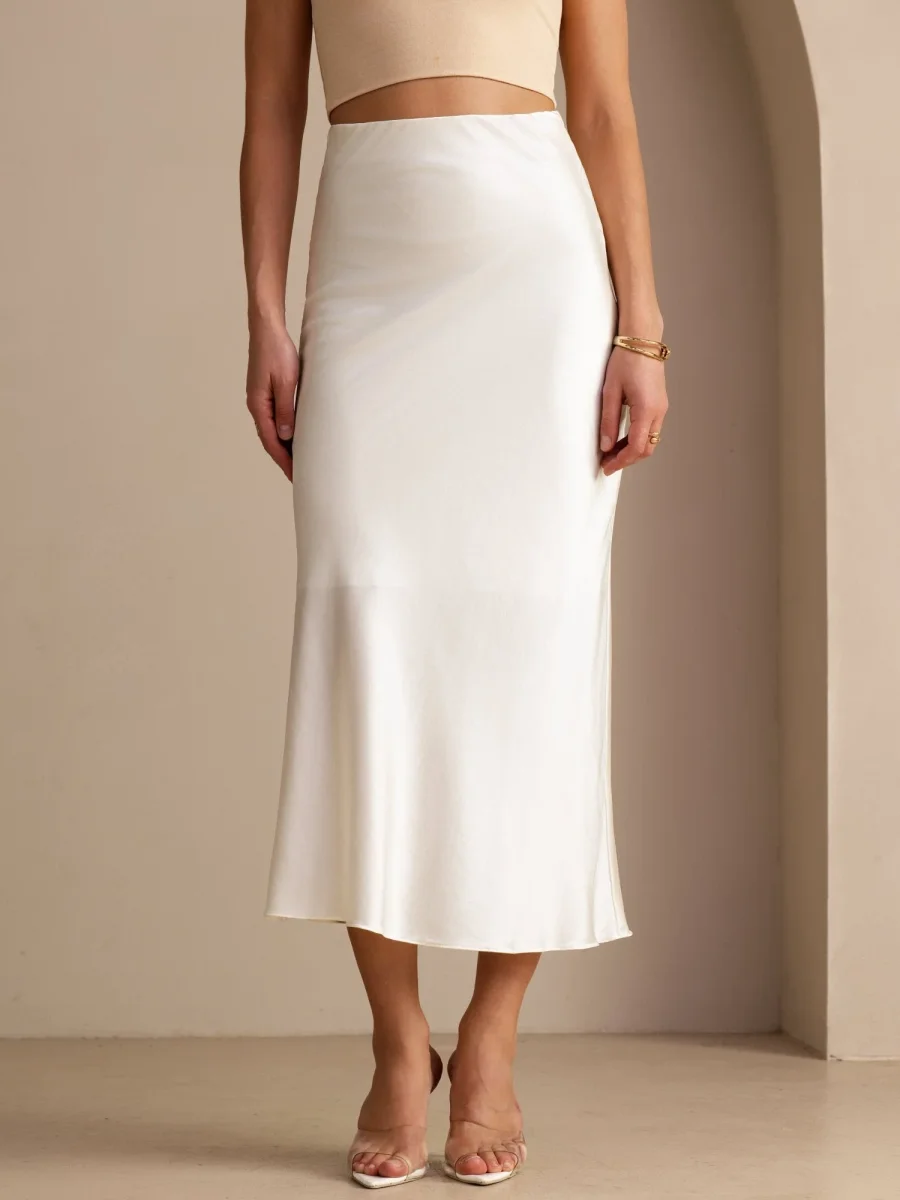 Falda Maxi Elegante De Seda 19 Momme Con Cintura Alta - Imagen 4