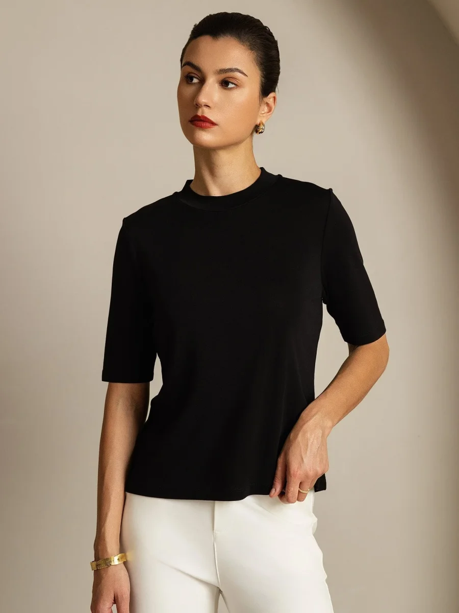 Camiseta De Mujer De Pura Seda De Media Manga Con Cuello Redondo - Imagen 7