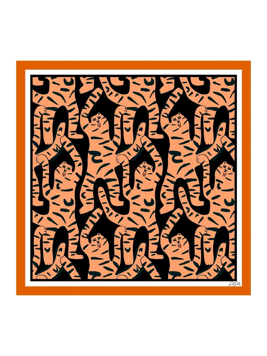 100 Porciento Bufanda De Seda De Morera Con Diseño De Tigre Tamaño 90x90cm - Imagen 2