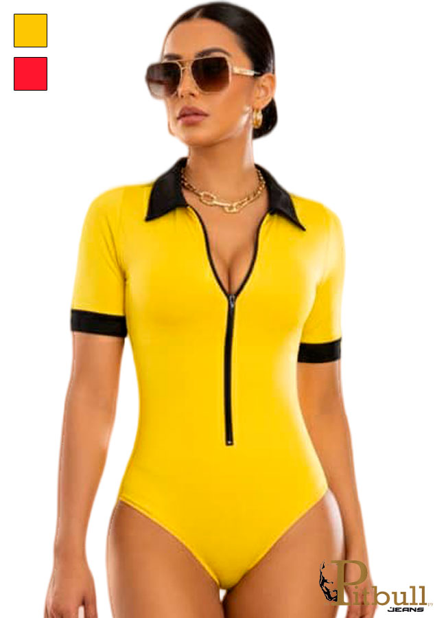 Body deportivo con cremallera y cuello contrastado