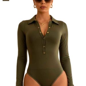 Body tipo polo elegante con botones y manga larga