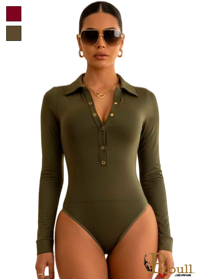Body tipo polo elegante con botones y manga larga