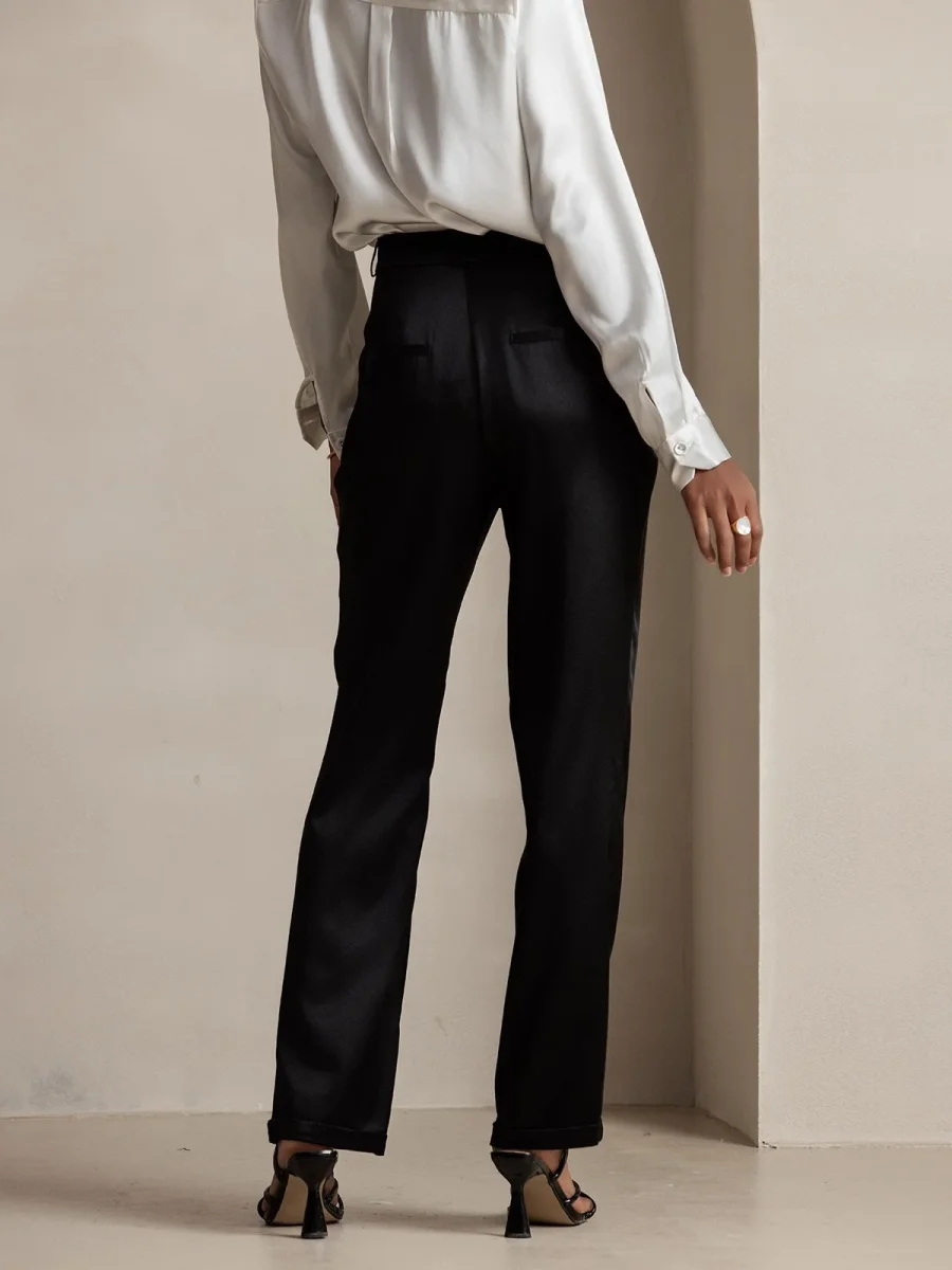 19Momme Pantalones de traje de seda clásicos atemporales rectos - Imagen 3