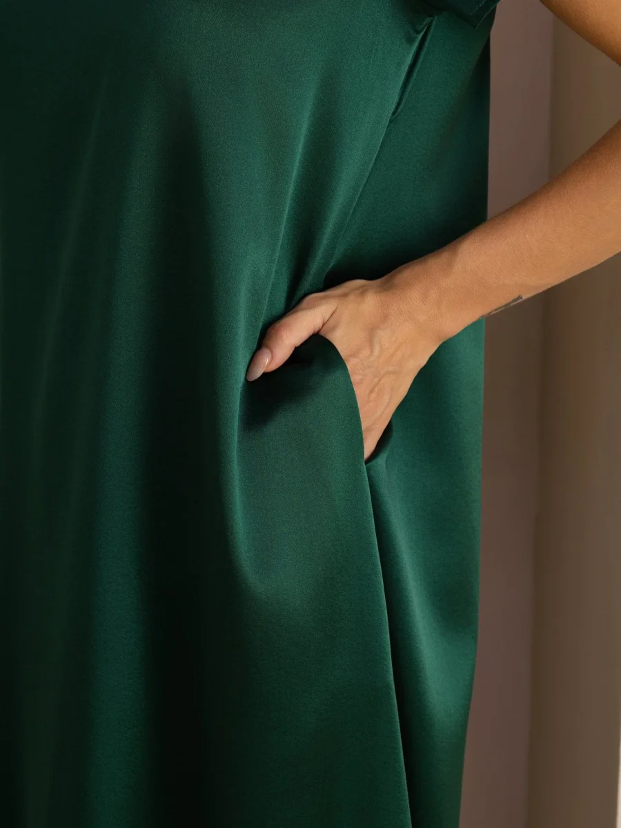 Vestido Midi de Seda de 19 Momme con Cuello Redondo Manga Corta y Bolsillos Laterales - Imagen 7