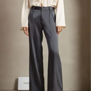 19Momme Seda Pantalones De Mujer Rectos Con Diseño De Bolsillos Laterales