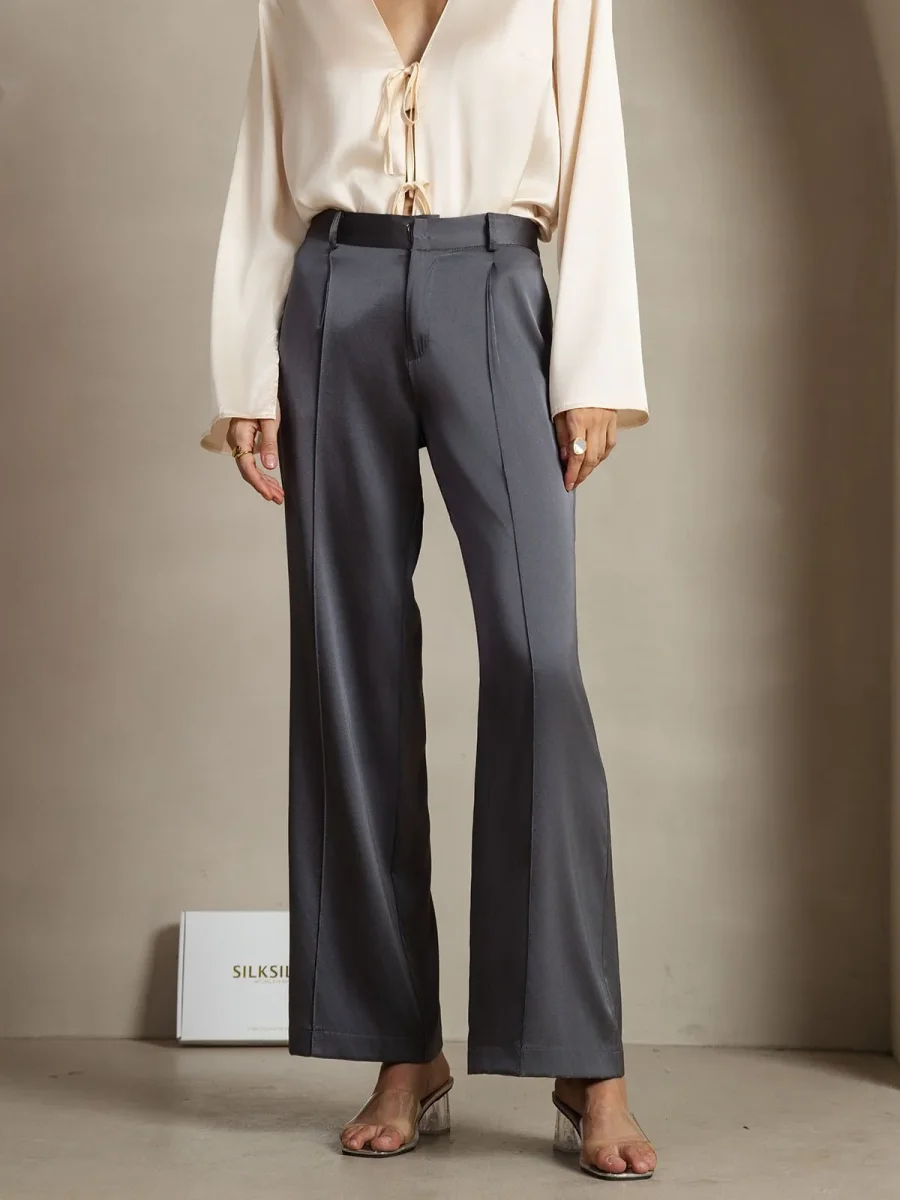 19Momme Seda Pantalones De Mujer Rectos Con Diseño De Bolsillos Laterales - Imagen 2
