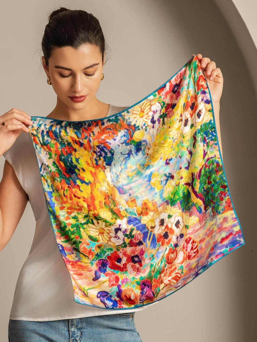 Pure Silk Pintura al Óleo Pañuelo Cuadrado - Tamaño 53x53cm - Imagen 6