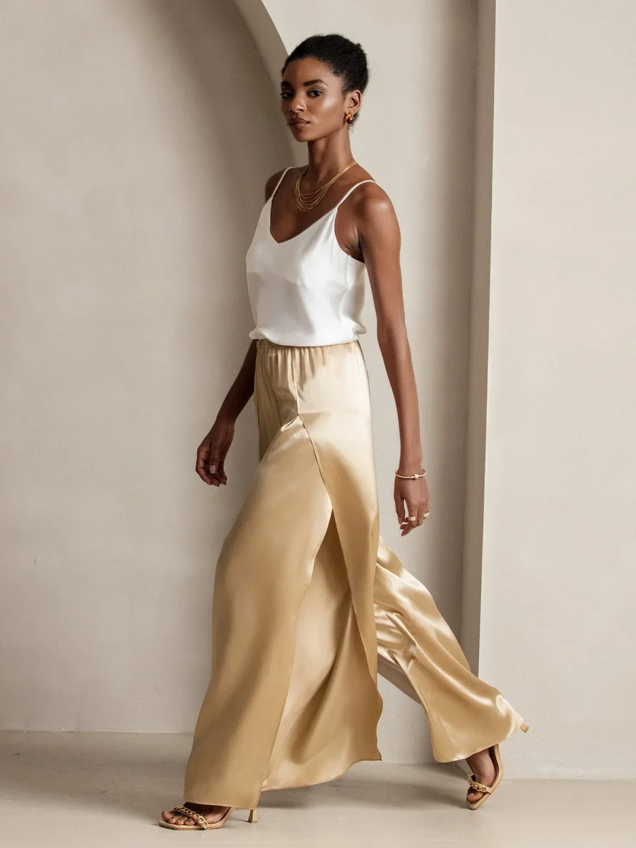 19Momme Pantalones de Seda a Fisura Alta - Imagen 7
