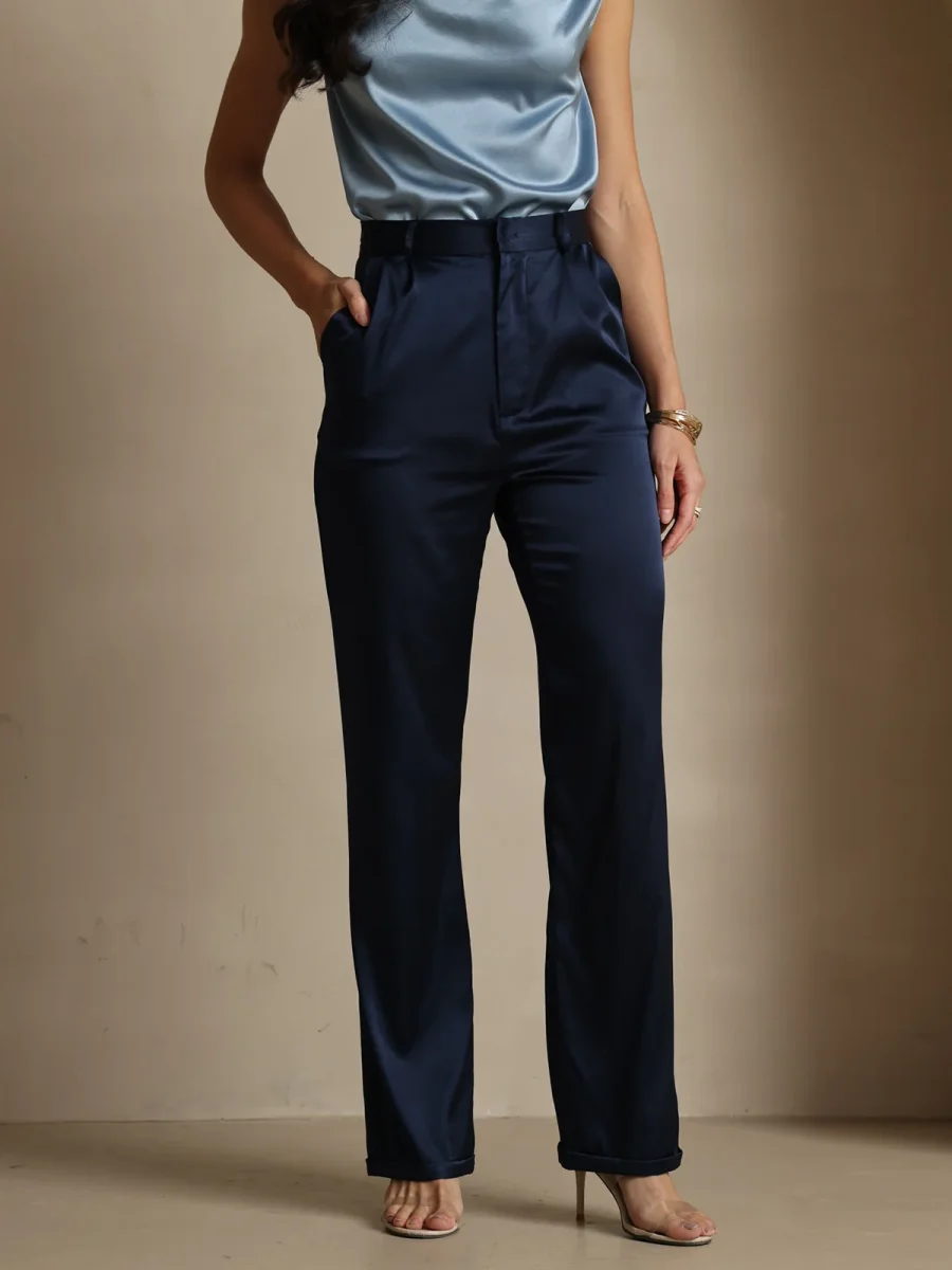 19Momme Pantalones de traje de seda clásicos atemporales rectos - Imagen 9