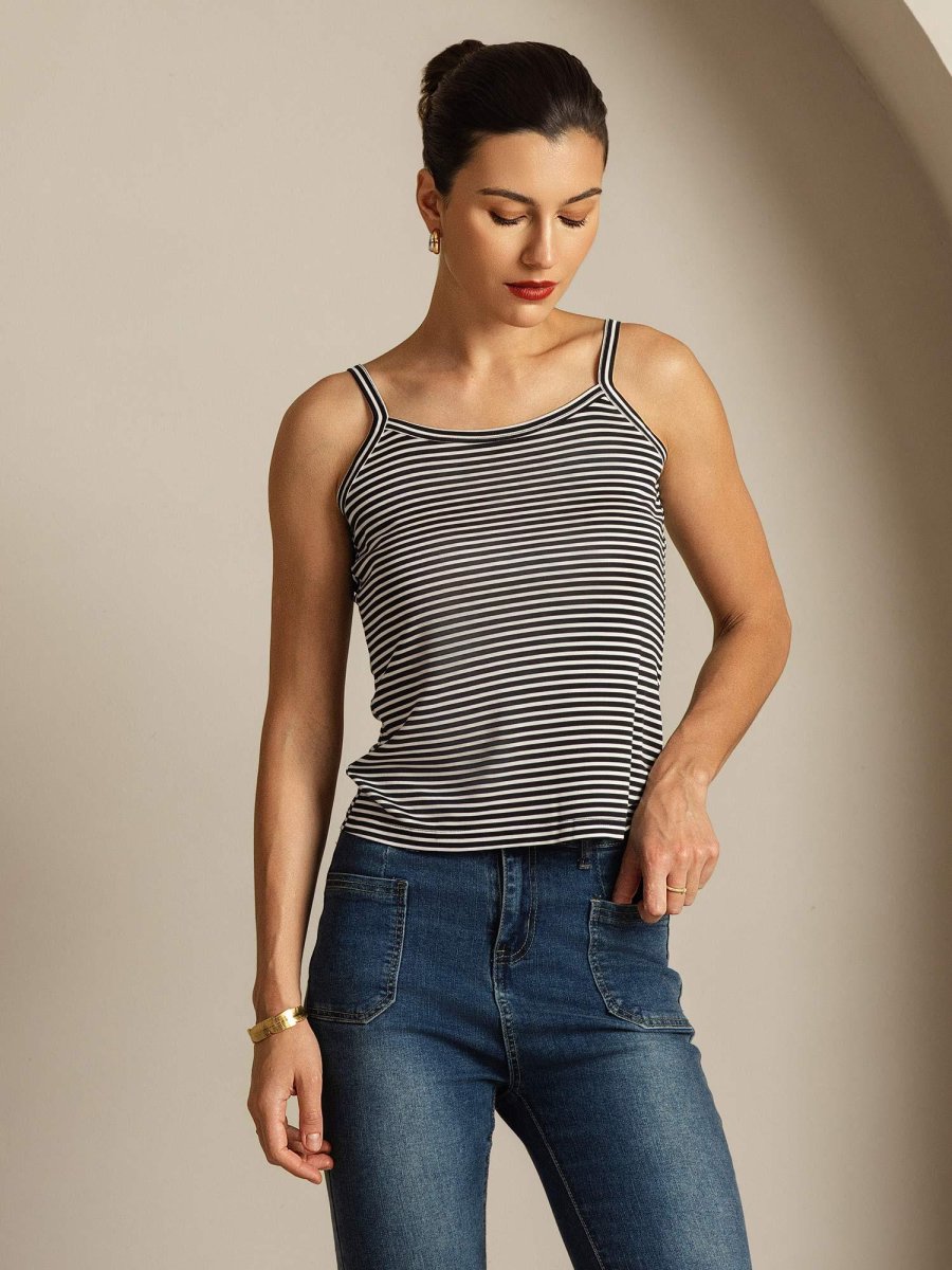 Top Camisola De Seda Pura Tirantes Finos Cuello Cuadrado A Rayas - Imagen 5