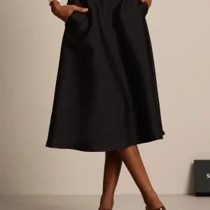 32Momme Mezcla de Seda-Lana Falda Midi A-Line con Diseño de Cremallera