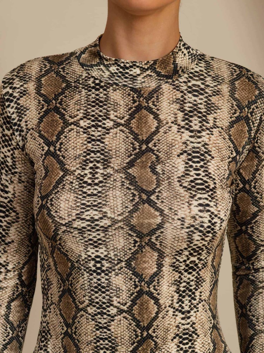 Pure Seda Mujer Estampado Animal Salvaje Manga Larga Top Cuello Alto - Imagen 7