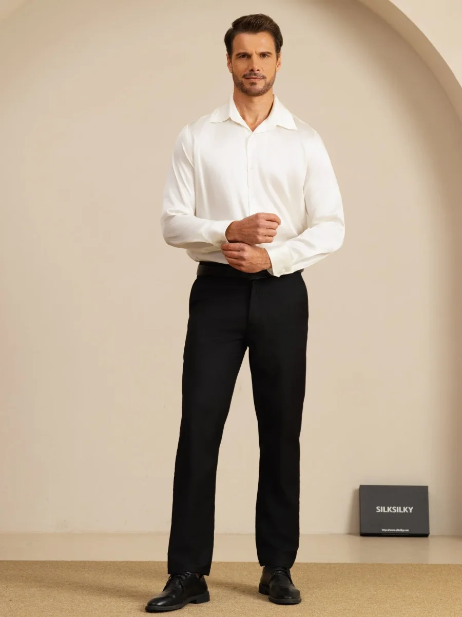 Camisa De Negocios Clásica Para Hombre De Manga Larga Con Cuello De Solapa En Seda 19Momme - Imagen 9
