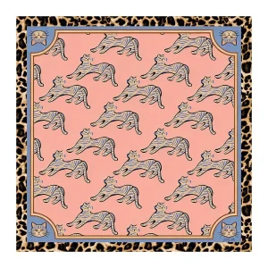 Pañuelo De Seda De Morera 100 Por Ciento Con Estampado De Gato Tamaño 90 x 90 cm