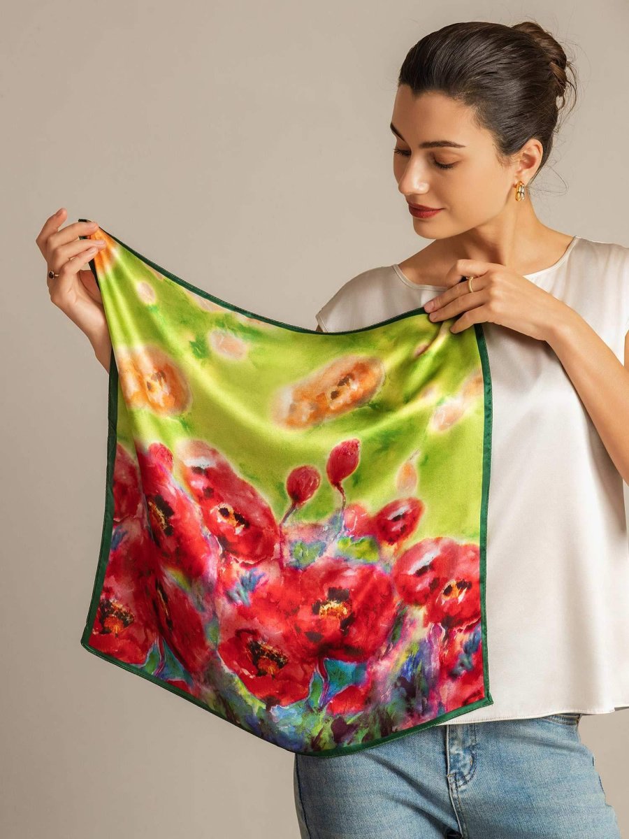 Pure Silk Flower Impression Square Scarf - Tamaño 53x53cm - Imagen 4