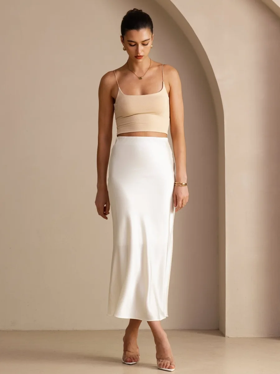 Falda Maxi Elegante De Seda 19 Momme Con Cintura Alta - Imagen 8
