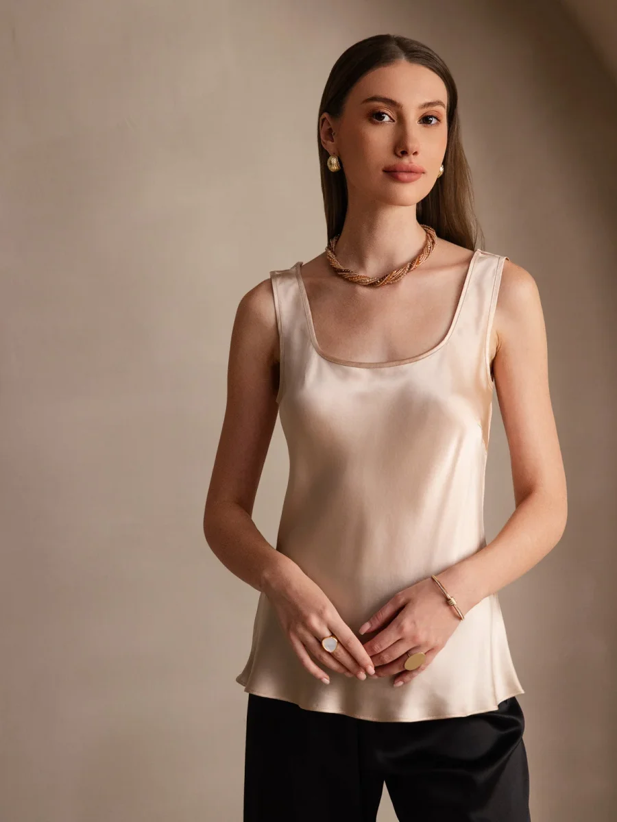 Camiseta de seda pura con tirantes anchos - Imagen 4