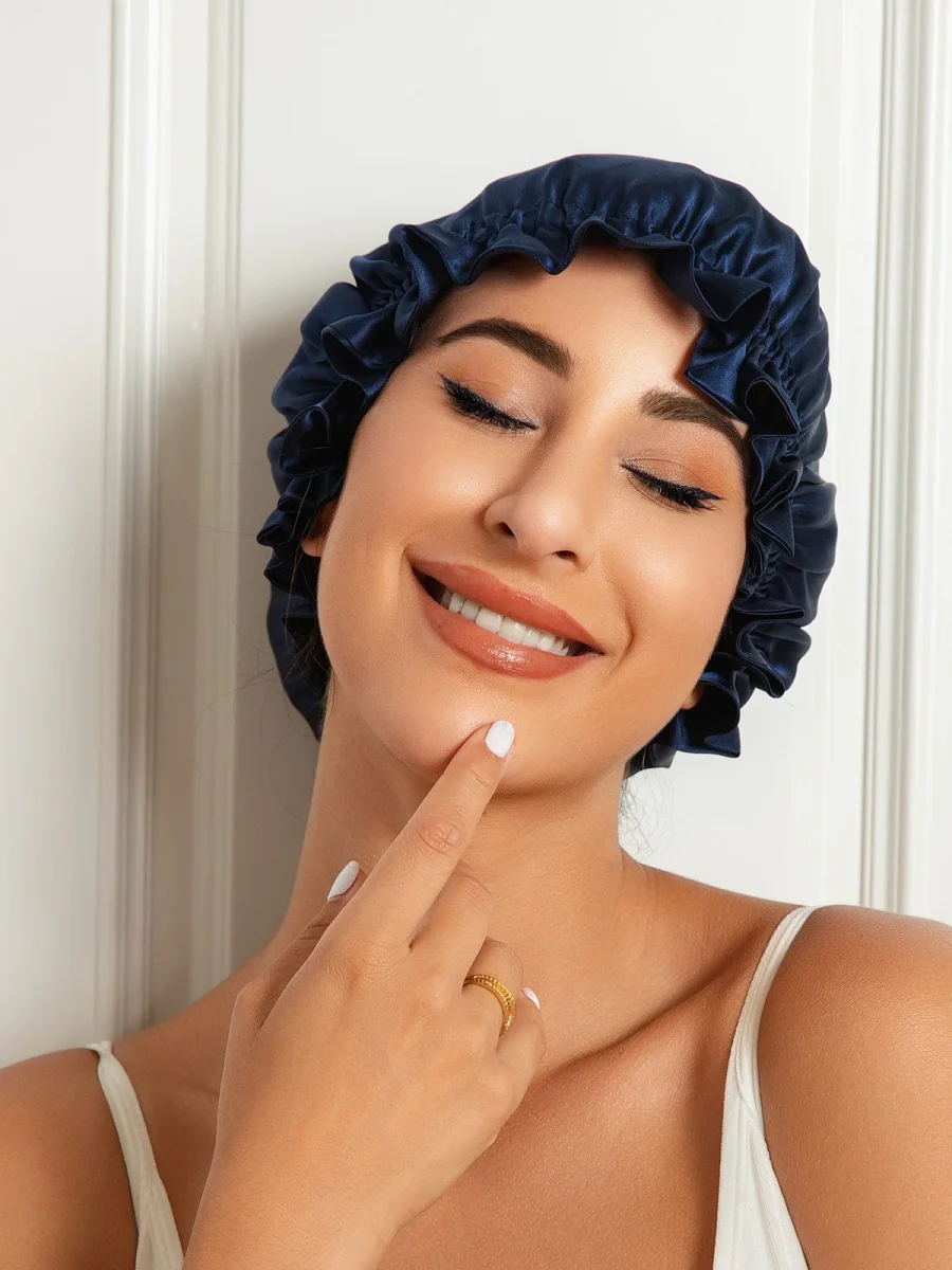Gorro de doble capa de seda pura con cinta - Imagen 6