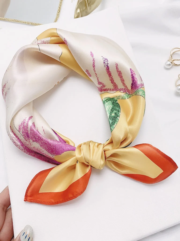 Pañuelo Cuadrado Estampado Floral Seda Pura 53x53cm - Imagen 8