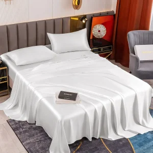 19Momme Juego De Seda De 4 Piezas: Sábana Encimera+Sábana Bajera+2x Fundas De Almohada