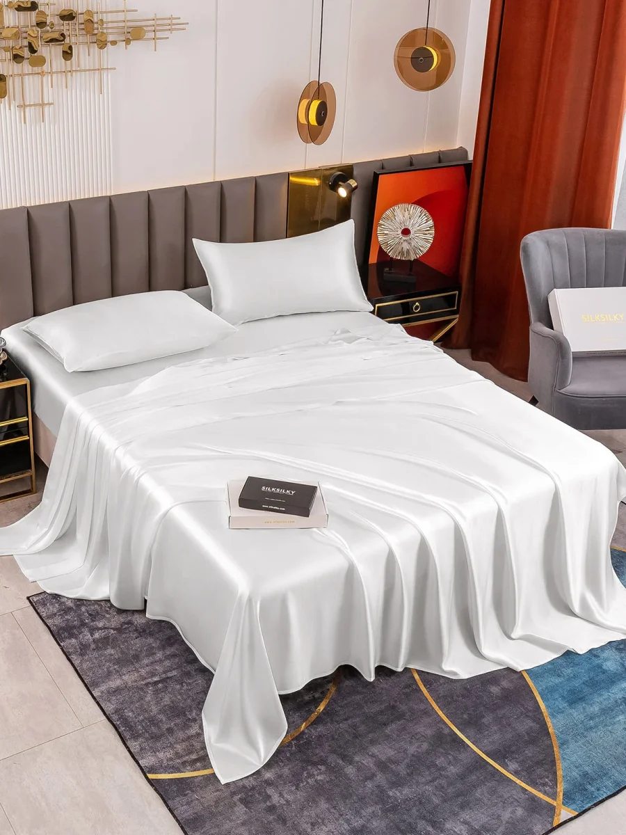 19Momme Juego De Seda De 4 Piezas: Sábana Encimera+Sábana Bajera+2x Fundas De Almohada - Imagen 2