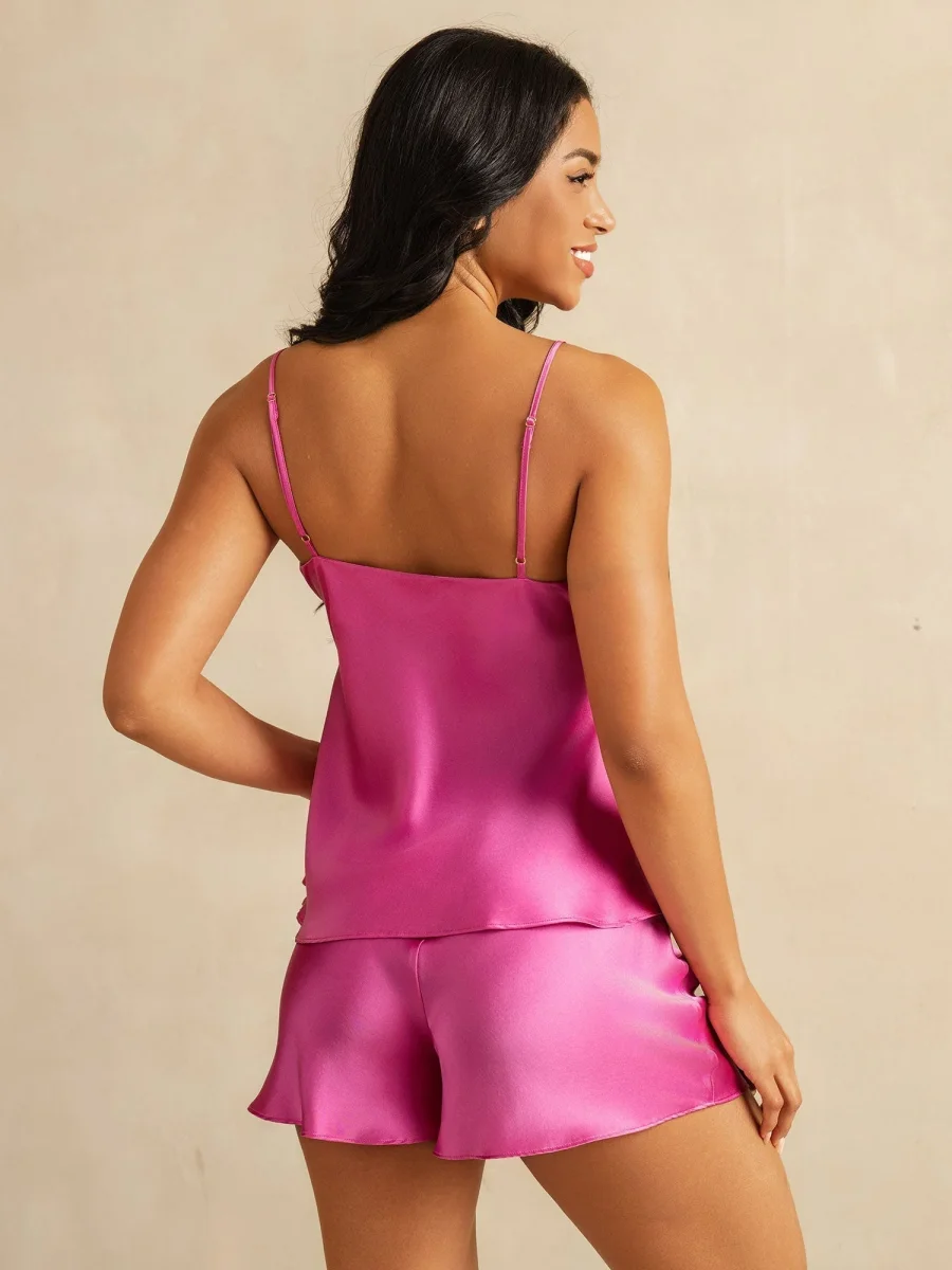 Conjunto de pijama de seda con tirantes ajustables - Imagen 3