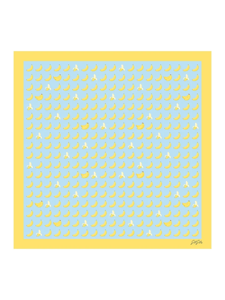 Pañuelo De Seda De Morera 100 Por Ciento Con Estampado De Banana Tamaño 90 x 90 cm - Imagen 7