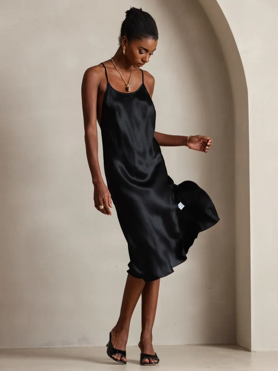 Vestido Largo de Seda Pura Sexy con Espalda Cruzada - Imagen 7
