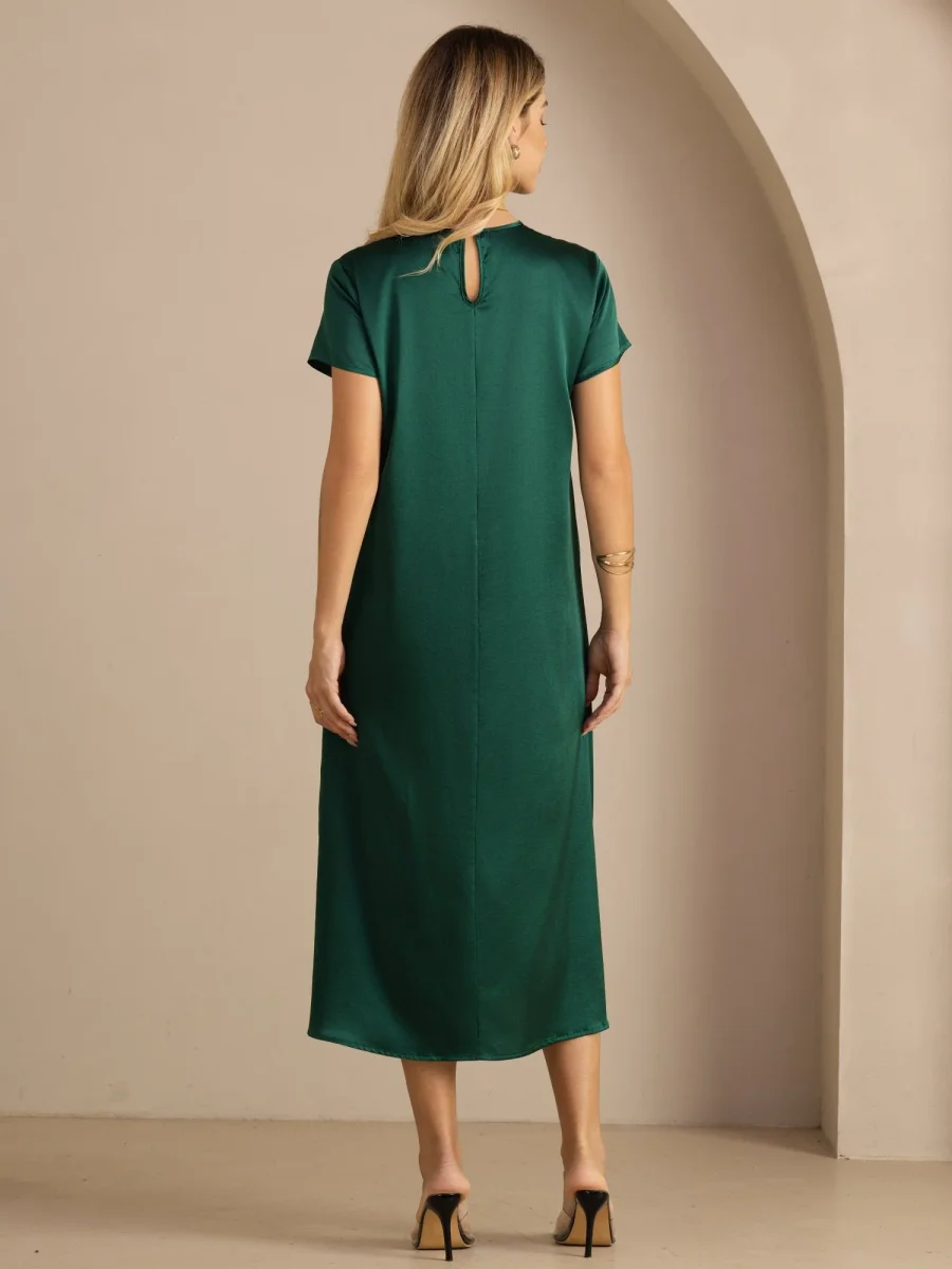 Vestido Midi de Seda de 19 Momme con Cuello Redondo Manga Corta y Bolsillos Laterales - Imagen 3