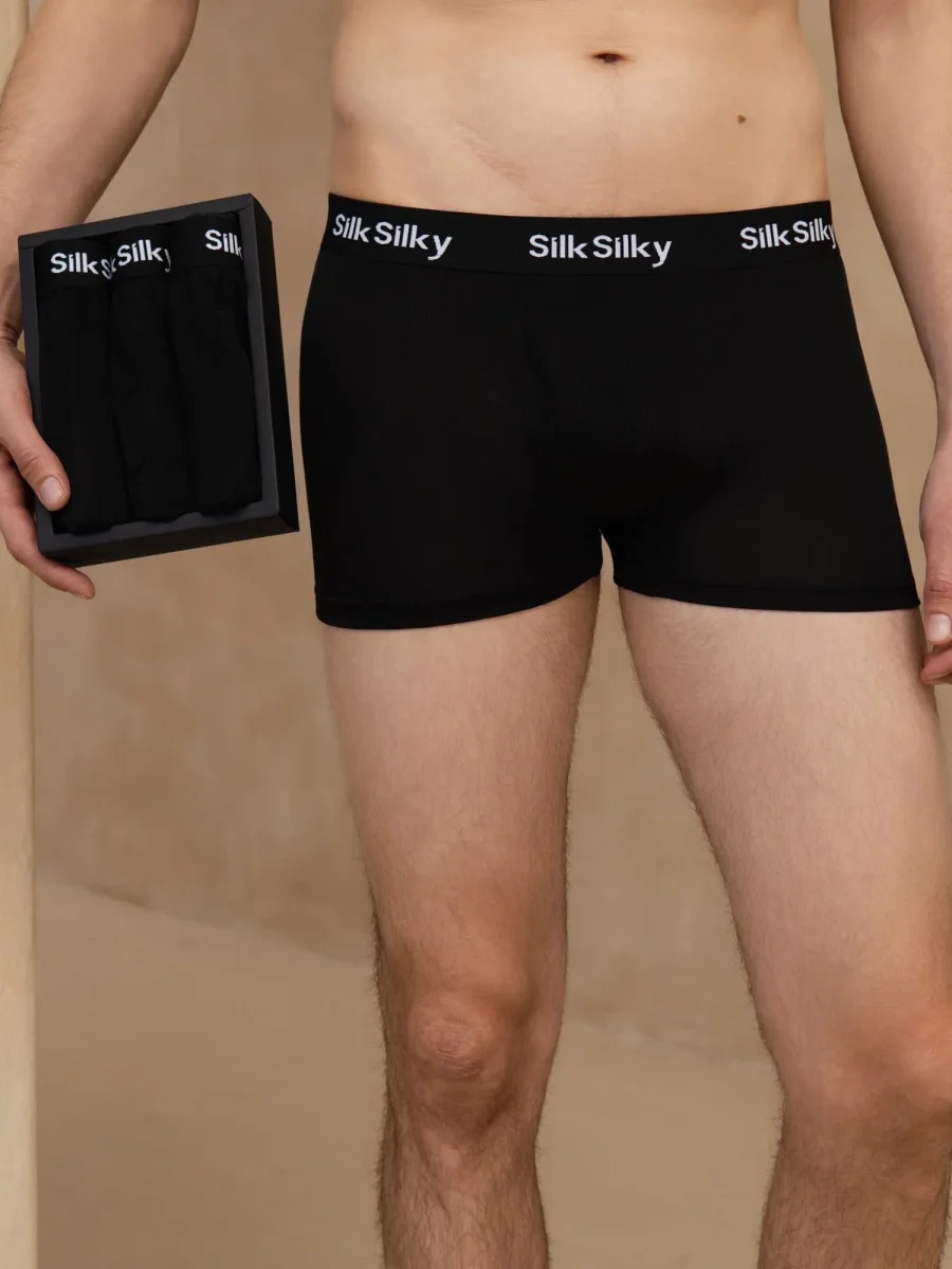 3 Piezas Seda Pura Hombres Comodidad Transpirable Boxer Brief Ropa Interior - Imagen 7