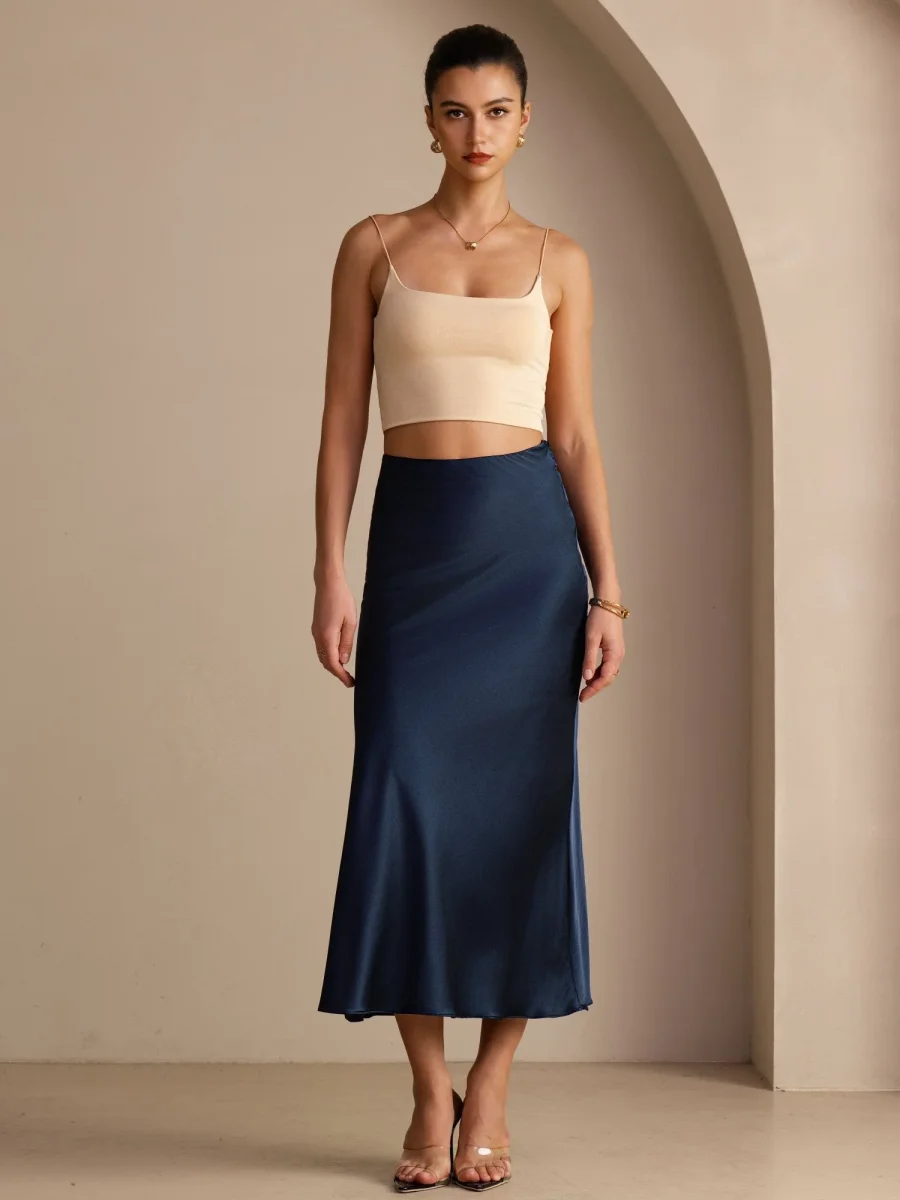 Falda Maxi Elegante De Seda 19 Momme Con Cintura Alta - Imagen 9