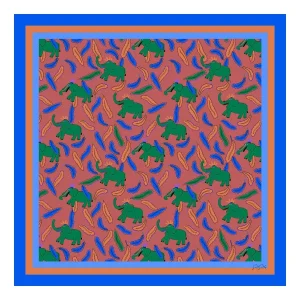 Pañuelo De Seda De Morera 100 Por Ciento Con Estampado De Elefante Tamaño 90 x 90 cm