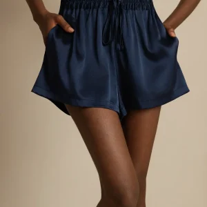 Shorts Mujer de Cintura Alta Línea A en Seda 19Momme con Cintura Fruncida con Cordón