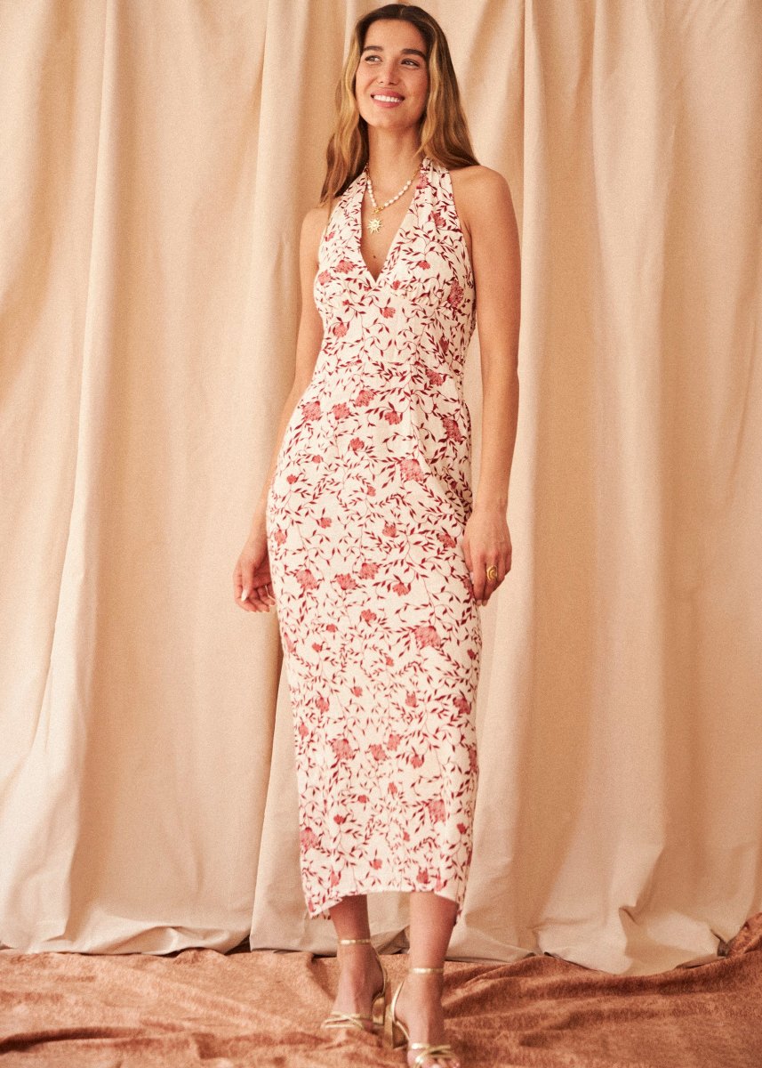 Vestido lino estampado halter