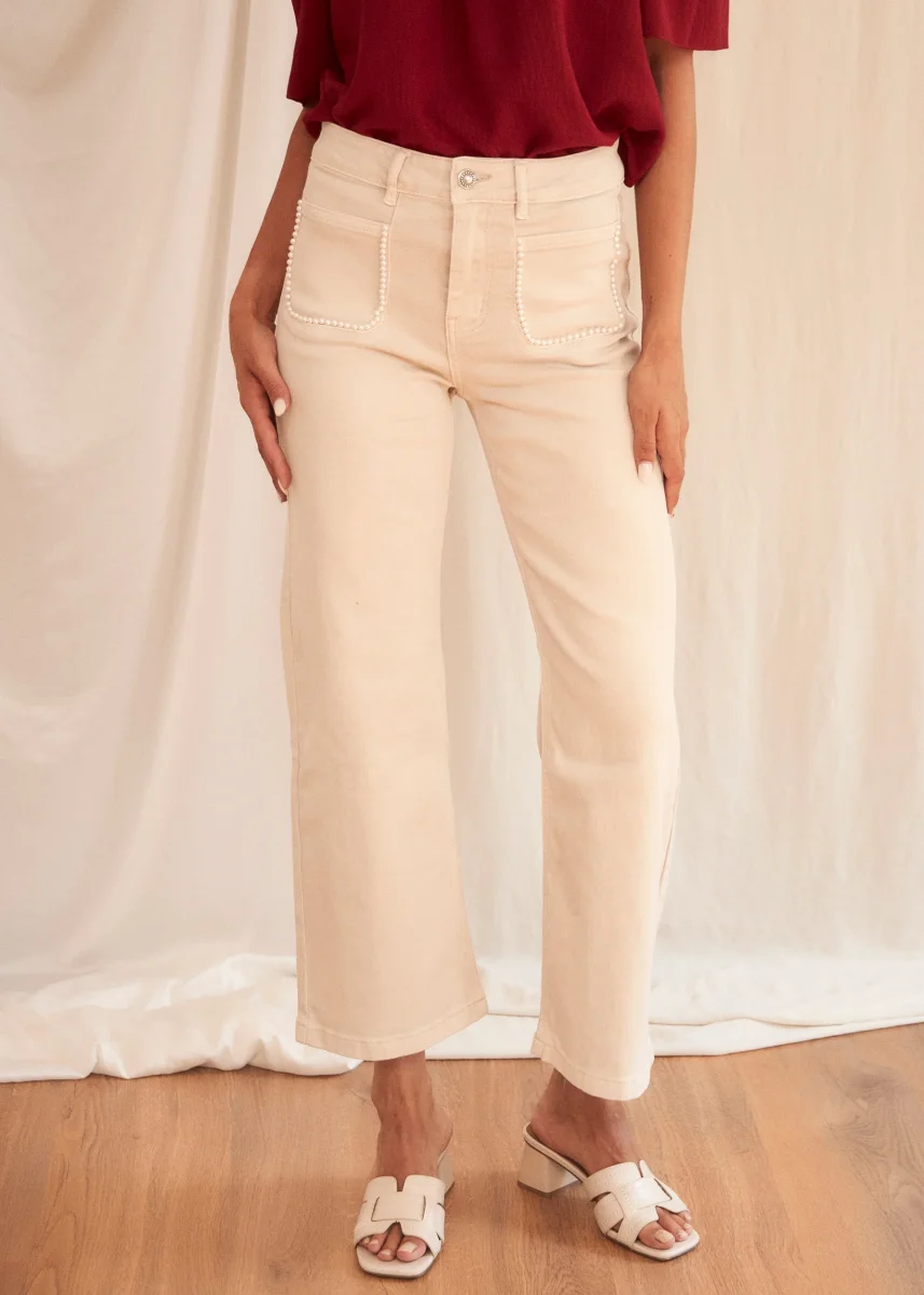 Jeans wide leg perlas