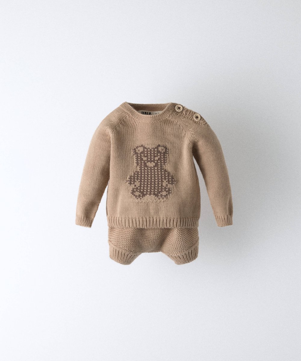 Conjunto de punto de bebé Strutt en beige de jersey y short con osito - Imagen 2