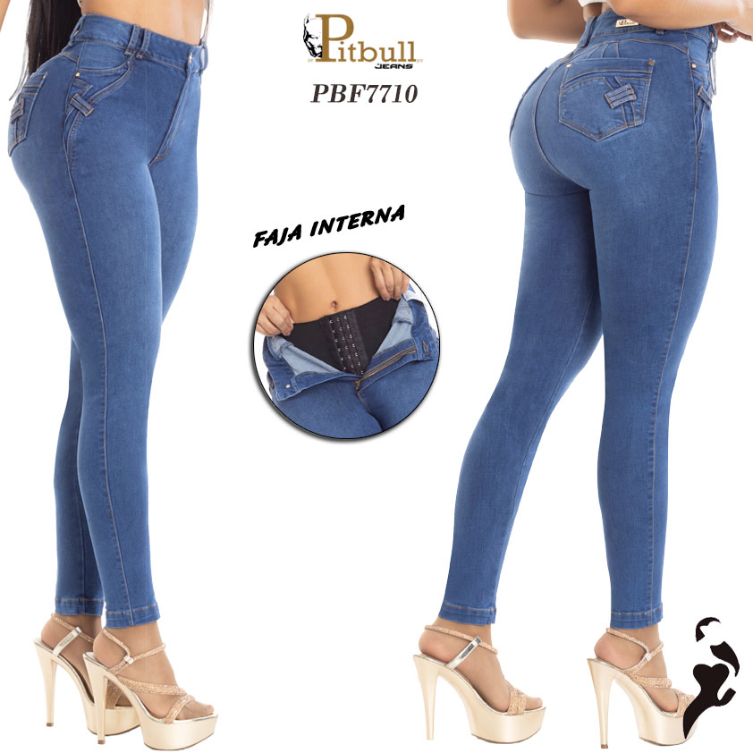 Jeans skinny azul con faja interna y realce push-up - Imagen 4
