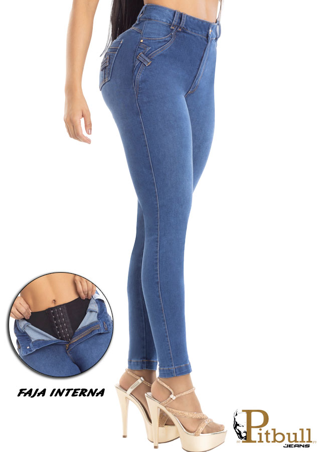 Jeans skinny azul con faja interna y realce push-up