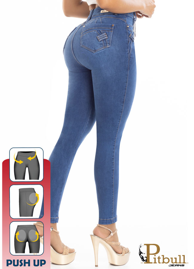 Jeans skinny azul con faja interna y realce push-up - Imagen 3