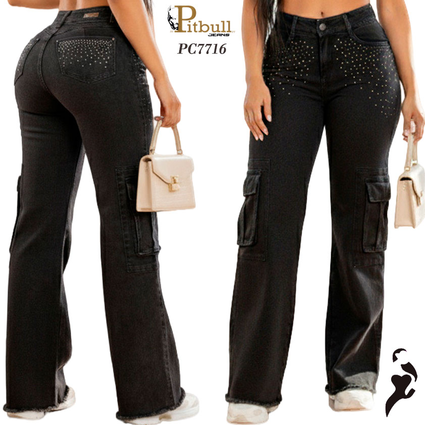 Pantalón vaquero cargo negro con brillo frontal y bolsillos laterales - Imagen 4