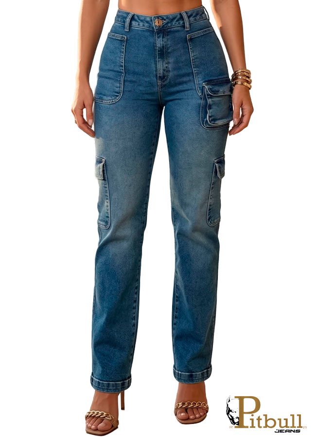 Jean Cargo Push Up Azul Medio Pitbull