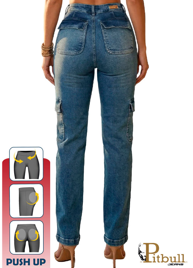 Jean Cargo Push Up Azul Medio Pitbull - Imagen 3