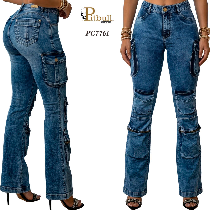 Jeans Cargo Push Up Azul Vintage - Imagen 4