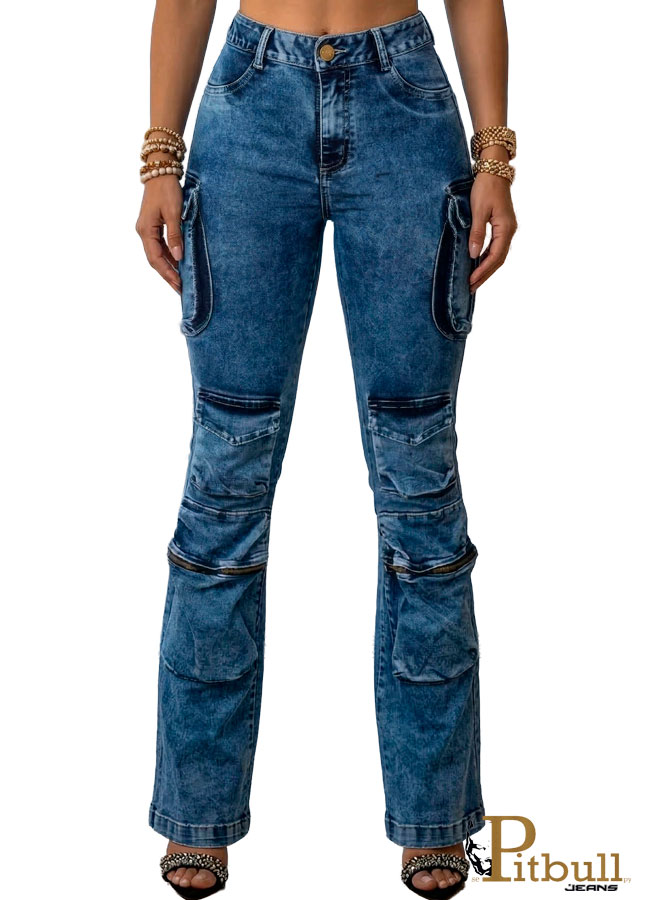 Jeans Cargo Push Up Azul Vintage