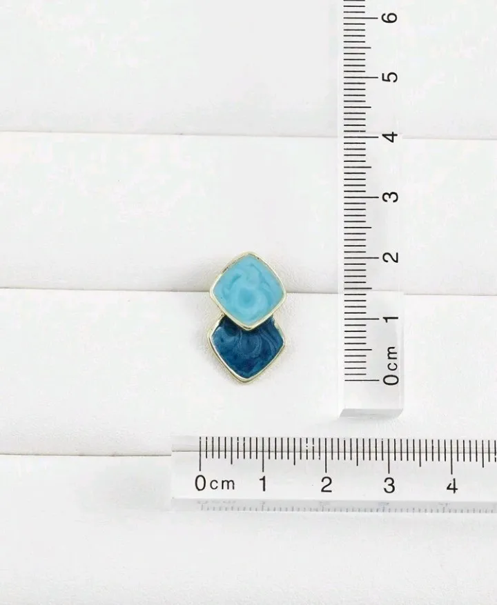 Pendientes geométricos diseño de 2 rombos, Carey - Imagen 7