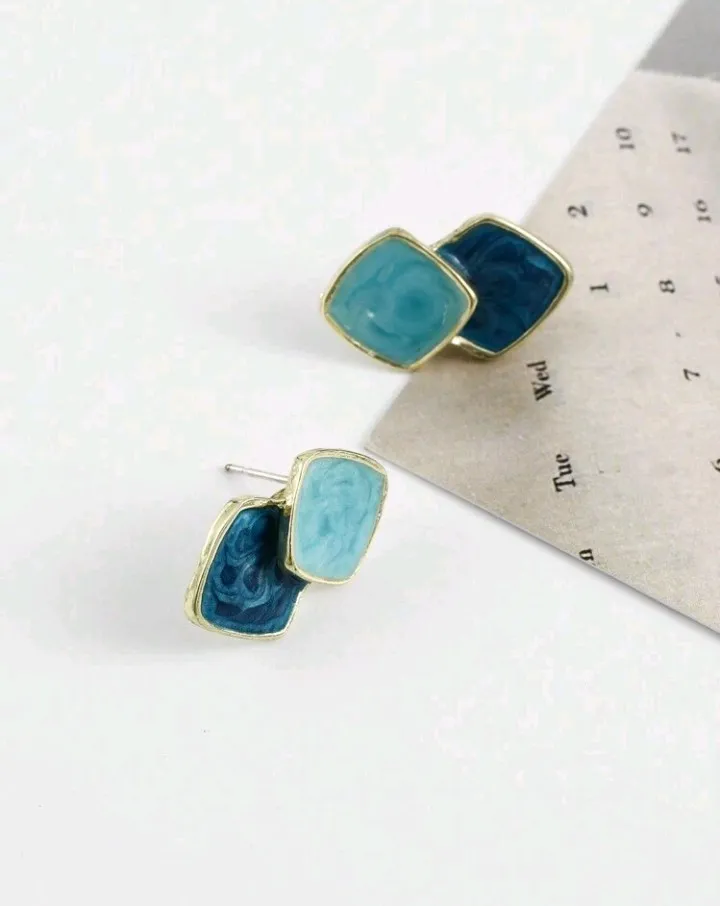 Pendientes geométricos diseño de 2 rombos, Carey - Imagen 5