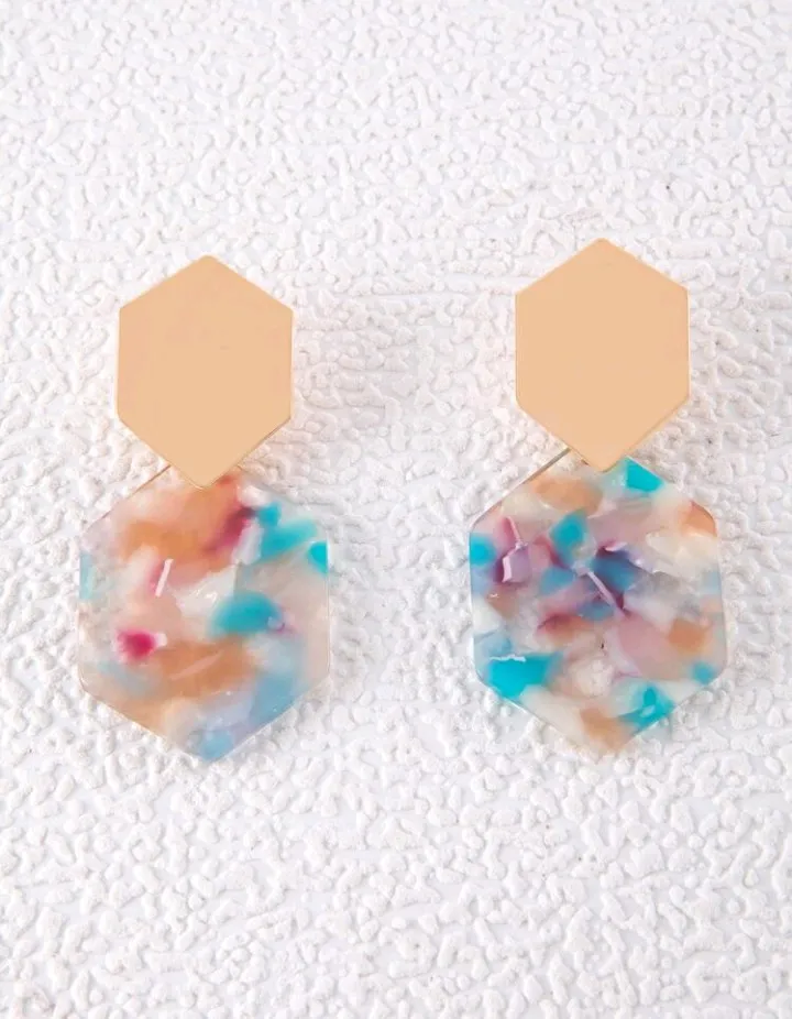 Pendientes geométricos diseño hexagonal, Escarlet - Imagen 4